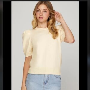 She + Sky Puff Sleeve Sweater | Cream | Large